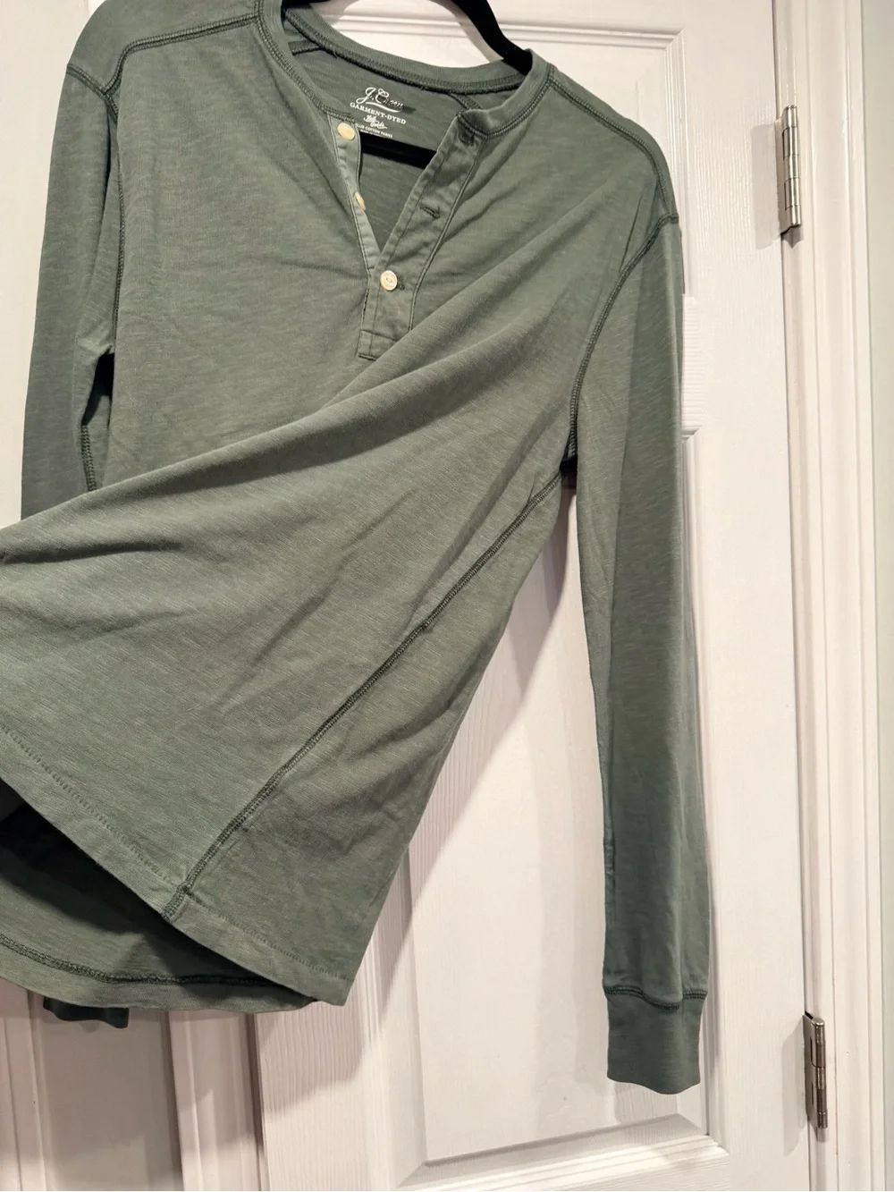 NWOT J. Crew Size S Green Garment Dyed Cotton Long Sleeve Henley Shirt